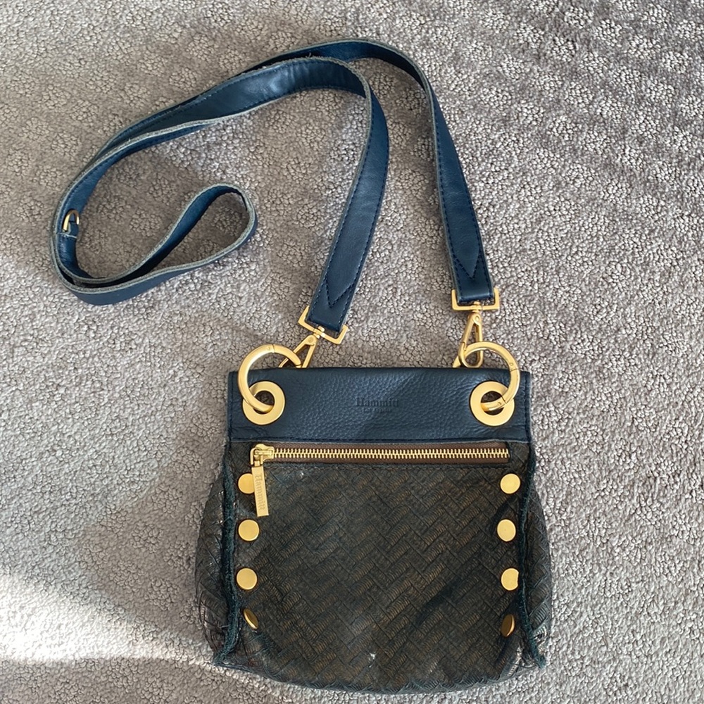 Navy blue leather crossbody body bag